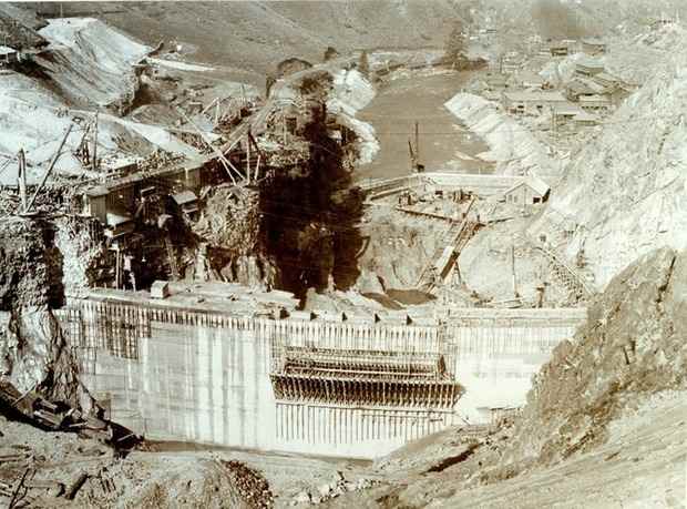 This is an April 1913 photo of the construction of Arrowrock Dam on the Boise River. The dam, which cost $5 million, was 350 feet high and the highest dam in the world at the time of completion in October 1915. (photo: IDAHO STATE HISTORICAL SOCIETY)