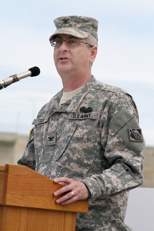 Col. Robert A. Tipton, commander of the U.S. Army Corps Northwest Division, addresses the audience Saturday during an event commemorating the 50th anniversary of the completion of construction on Ice Harbor Dam near Burbank. (Andy Porter photo)