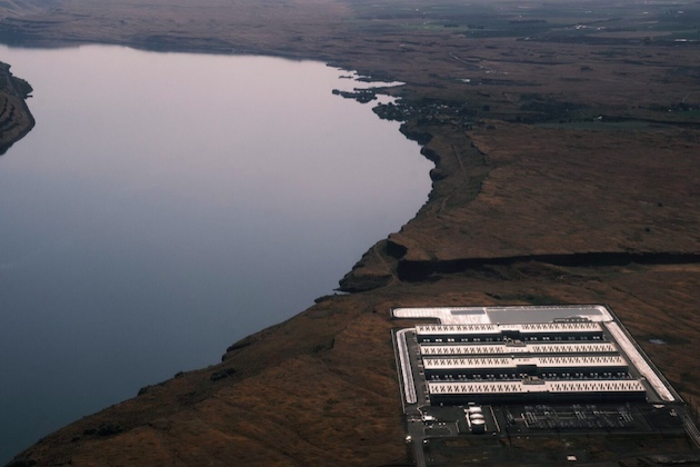 An explosion of data center facilities, including the one pictured here in northeast Oregon on May 18, have been built along the Columbia River Gorge during the last few years. (Photo by Jordan Gale/Oregon Capital Chronicle)
