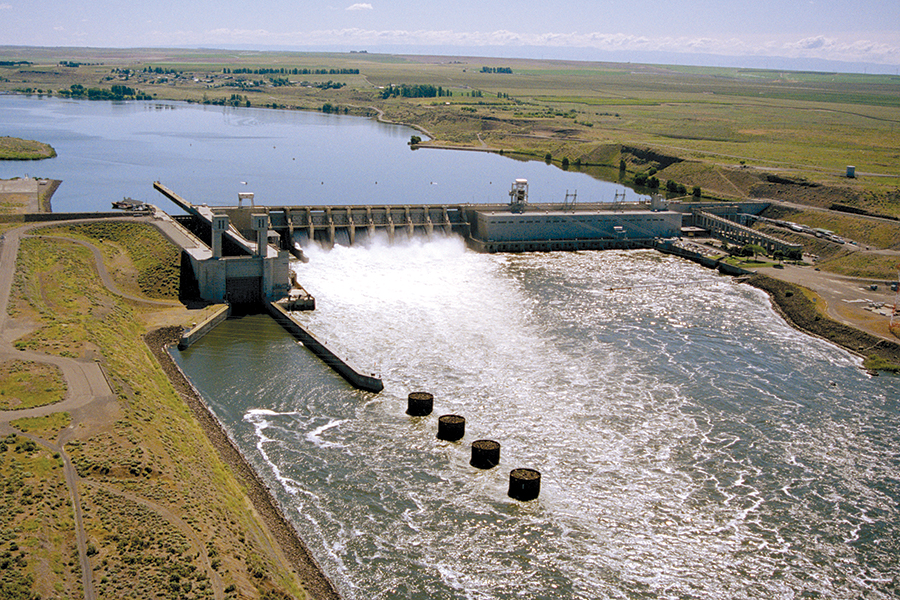 Ice Harbor Dam impounds 32 miles of the Lower Snake River miles covering 8,375 acres with a dam height of 100 feet.