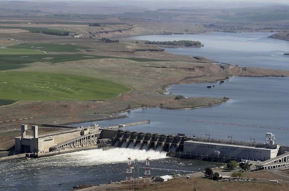 In this 2013 aerial file photo, the Ice Harbor Dam on the Snake Ri ver is seen near Pasco, Washington (Bob Brawdy / Associated Press).