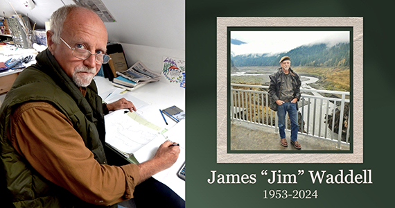 Jim Waddell at his desk where we would work and play, a thinker and tinkerer. (photo credit Heather Nicholson)