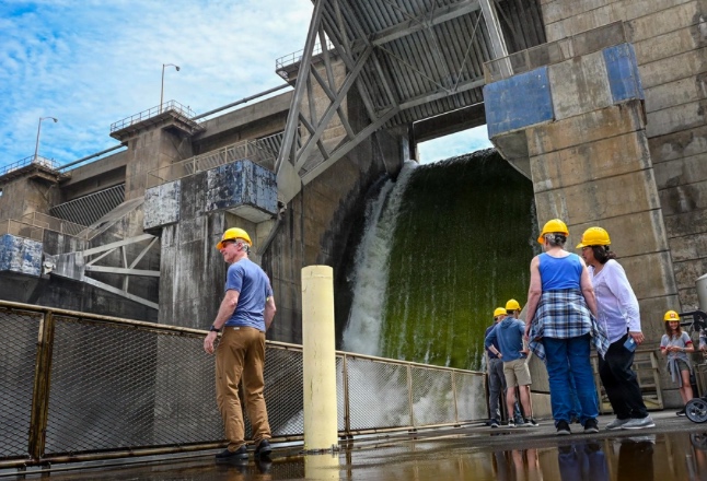 The Army Corps of Engineers invited a 'Family Tour' of Little Goose Dam, here standing beneath a spillway.
