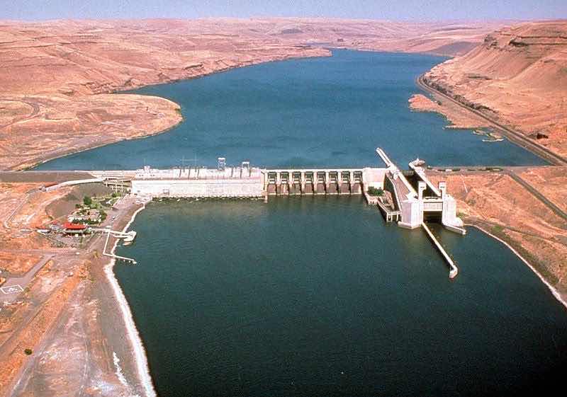 Lower Monumental Dam on the Lower Snake River in a remote region of SE Washington State. (ACOE photo)