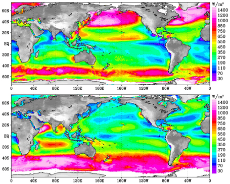 NASA QuickSCAT seasonal global wind intensity map