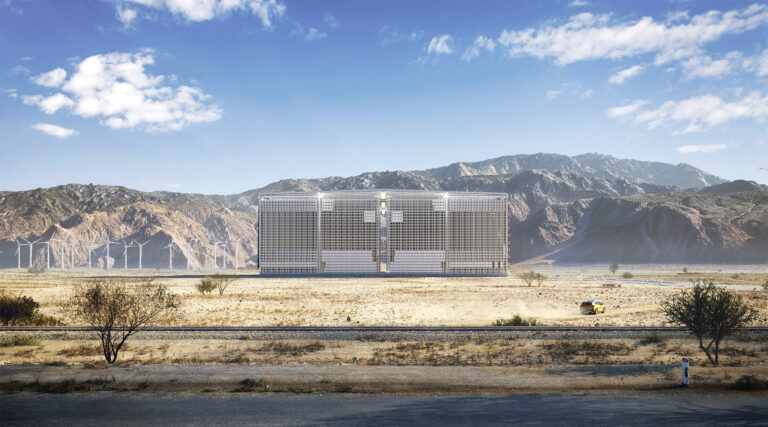 A render of Energy Vault’s Energy Vault Resiliency Center, which uses its proprietary technology. Image: Energy Vault.