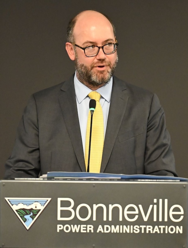 Travis Kavulla speaks during his swearing-in as BPA CEO and administrator (BPA Photo)