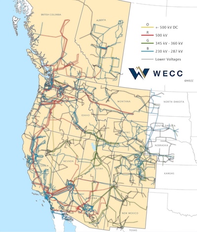 Map: Transmission lines of the Western Electricity Coordinating Council (WECC)