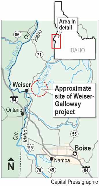 Map: Idaho and the proposed Weiser-Galloway Dam site.