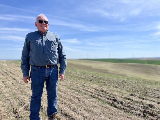 Jim Moyer's great-grandfather first started growing wheat in eastern Washington in the 1890s. The farm has been in the family ever since. (Kirk Siegler/NPR)