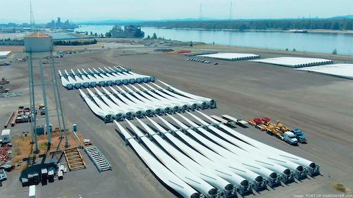 The China-made blades are bound for a wind farm in Assiniboia, Saskatchewan, Canada.