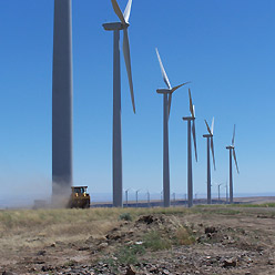 Spinning turbines at the 200 MW Big Horn wind project