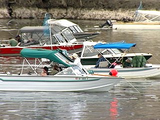 Anglers fishing the Clearwater for Chinook salmon.