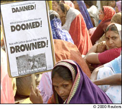 Reuters- Indian citizens earlier this week demonstrated against a controversial dam project outside the United Nations building in New Delhi. Opponents of Sardar Sarover dam, India's largest dam project, say it will leave thousands of villagers in the Narmada Valley homeless