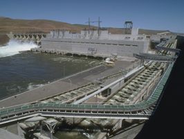 Little Goose Dam in southeast Washington state backs up a 37 mile reservoir on the Lower Snake River, known as Lake Bryan.