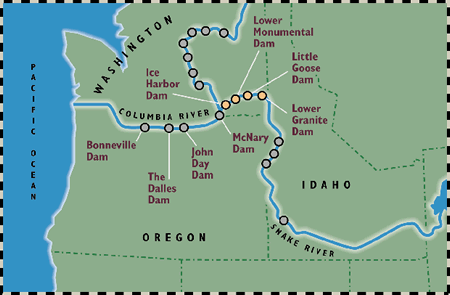 Map of some major Columbia & Snake River Dams