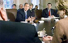 (Stephen Crowley) President Bush met on Monday with his energy team, including Interior Secretary Gale Norton and Energy Secretary Spencer Abraham.