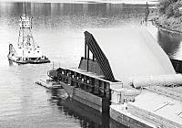 (USACOE photo) The weir, which won the American Council of Engineering Companies' Grand Conceptor Award, is barged to the Lower Granite Dam.